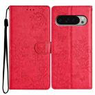 For Google Pixel 9 / 9 Pro Butterflies and Flowers Leather Phone Case(Red) - 1