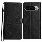 For Google Pixel 9 Pro XL Butterflies and Flowers Leather Phone Case(Black) - 1