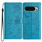 For Google Pixel 9 Pro XL Butterflies and Flowers Leather Phone Case(Blue) - 1