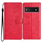 For Google Pixel 9a Butterflies and Flowers Leather Phone Case(Red) - 1