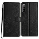 For Sony Xperia 10 V Butterfly Love Flower Embossed Leather Phone Case(Black) - 1