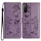 For Sony Xperia 10 V Butterfly Love Flower Embossed Leather Phone Case(Purple) - 1