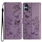 For Sony Xperia 5 V Butterfly Love Flower Embossed Leather Phone Case(Purple) - 1