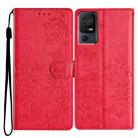 For TCL 40 SE Butterfly Love Flower Embossed Leather Phone Case(Red) - 1