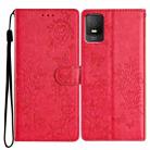 For TCL 403 Butterfly Love Flower Embossed Leather Phone Case(Red) - 1