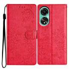 For OPPO A58 4G Global Butterfly Love Flower Embossed Leather Phone Case(Red) - 1