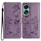 For OPPO A58 4G Global Butterfly Love Flower Embossed Leather Phone Case(Purple) - 1