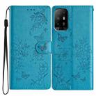 For OPPO A94 5G Butterfly Love Flower Embossed Leather Phone Case(Blue) - 1
