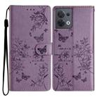 For OPPO Reno8 5G Global Butterfly Love Flower Embossed Leather Phone Case(Purple) - 1