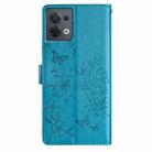 For OPPO Reno8 5G Global Butterfly Love Flower Embossed Leather Phone Case(Blue) - 3