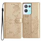 For OPPO Reno8 Pro 5G Global Butterfly Love Flower Embossed Leather Phone Case(Gold) - 1