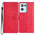 For OPPO Reno8 Pro 5G Global Butterfly Love Flower Embossed Leather Phone Case(Red) - 1