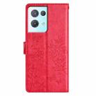 For OPPO Reno8 Pro 5G Global Butterfly Love Flower Embossed Leather Phone Case(Red) - 3