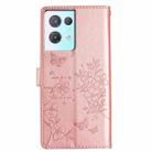 For OPPO Reno8 Pro 5G Global Butterfly Love Flower Embossed Leather Phone Case(Rose Gold) - 3