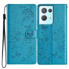 For OPPO Reno8 Pro 5G Global Butterfly Love Flower Embossed Leather Phone Case(Blue) - 1