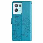 For OPPO Reno8 Pro 5G Global Butterfly Love Flower Embossed Leather Phone Case(Blue) - 3