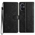 For OPPO Reno8 Lite 5G Butterfly Love Flower Embossed Leather Phone Case(Black) - 1