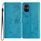 For OPPO Reno8 Lite 5G Butterfly Love Flower Embossed Leather Phone Case(Blue) - 1