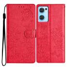 For OPPO Find X5 Lite Butterfly Love Flower Embossed Leather Phone Case(Red) - 1