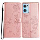 For OPPO Reno7 5G Butterfly Love Flower Embossed Leather Phone Case(Rose Gold) - 1