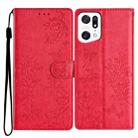 For OPPO Find X5 Pro Butterfly Love Flower Embossed Leather Phone Case(Red) - 1