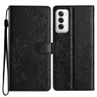 For OPPO Reno12 5G Global Butterfly Love Flower Embossed Leather Phone Case(Black) - 1