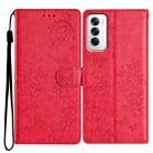 For OPPO Reno12 5G Global Butterfly Love Flower Embossed Leather Phone Case(Red) - 1