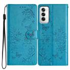 For OPPO Reno12 5G Global Butterflies and Flowers Leather Phone Case(Blue) - 1