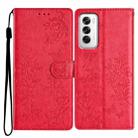 For OPPO Reno12 Pro 5G Global Butterfly Love Flower Embossed Leather Phone Case(Red) - 1