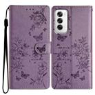 For OPPO Reno12 Pro 5G Global Butterfly Love Flower Embossed Leather Phone Case(Purple) - 1