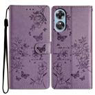 For OPPO A17 Butterfly Love Flower Embossed Leather Phone Case(Purple) - 1