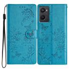 For OPPO A36 / A76 / A96 Butterfly Love Flower Embossed Leather Phone Case(Blue) - 1