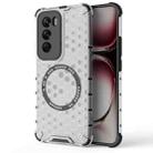 For OPPO Reno12 Global Honeycomb Magnetic Ring Shockproof Phone Case(White) - 1