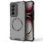 For OPPO Reno12 Global Honeycomb Magnetic Ring Shockproof Phone Case(Black) - 1