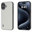 For iPhone 16 Plus ABEEL Black Frame Genuine Leather Elegant Phone Case(White) - 1