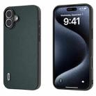 For iPhone 16 Plus ABEEL Black Frame Genuine Leather Elegant Phone Case(Green) - 1