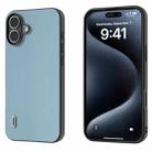 For iPhone 16 Plus ABEEL Black Frame Genuine Leather Elegant Phone Case(Sky Blue) - 1