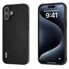 For iPhone 16 ABEEL Black Frame Genuine Leather Elegant Phone Case(Black) - 1