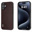 For iPhone 16 ABEEL Black Frame Genuine Leather Elegant Phone Case(Coffee) - 1