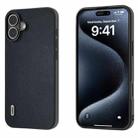 For iPhone 16 ABEEL Black Frame Genuine Leather Elegant Phone Case(Blue) - 1