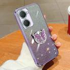 For vivo Y03 Plated Gradient Glitter Butterfly Holder TPU Phone Case(Purple) - 1