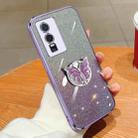 For vivo Y76s Plated Gradient Glitter Butterfly Holder TPU Phone Case(Purple) - 1