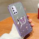 For vivo V19 India Plated Gradient Glitter Butterfly Holder TPU Phone Case(Purple) - 1