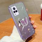 For vivo V21 4G / 5G Plated Gradient Glitter Butterfly Holder TPU Phone Case(Purple) - 1