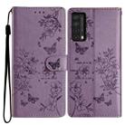 For Huawei P smart 2021 / Y7a Butterfly Love Flower Embossed Leather Phone Case(Purple) - 1