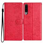 For Huawei P30 Butterfly Love Flower Embossed Leather Phone Case(Red) - 1