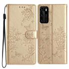 For Huawei P40 Butterfly Love Flower Embossed Leather Phone Case(Gold) - 1