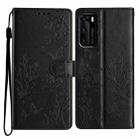 For Huawei P40 Butterfly Love Flower Embossed Leather Phone Case(Black) - 1