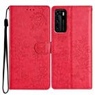 For Huawei P40 Butterfly Love Flower Embossed Leather Phone Case(Red) - 1