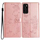For Huawei P40 Butterfly Love Flower Embossed Leather Phone Case(Rose Gold) - 1